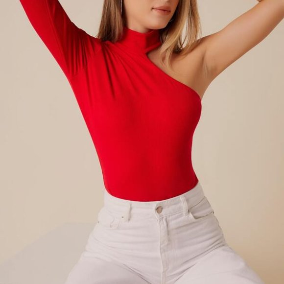RED One Shoulder Skinny Bodysuit - Picture 12 of 12